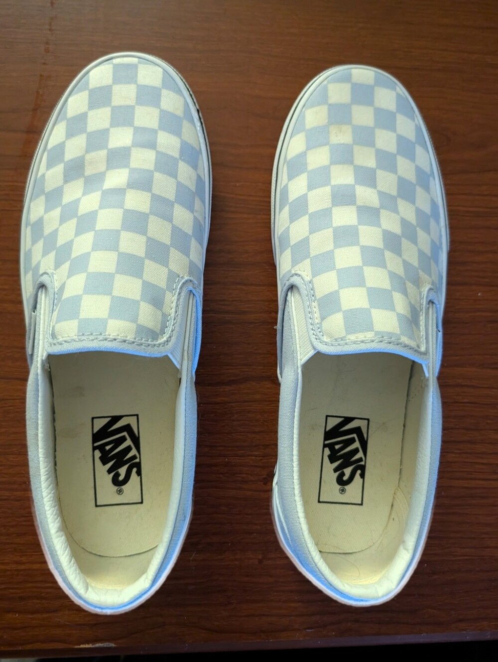 Vans Women's Slip-On Checkerboard Sneakers - White/Light Blue